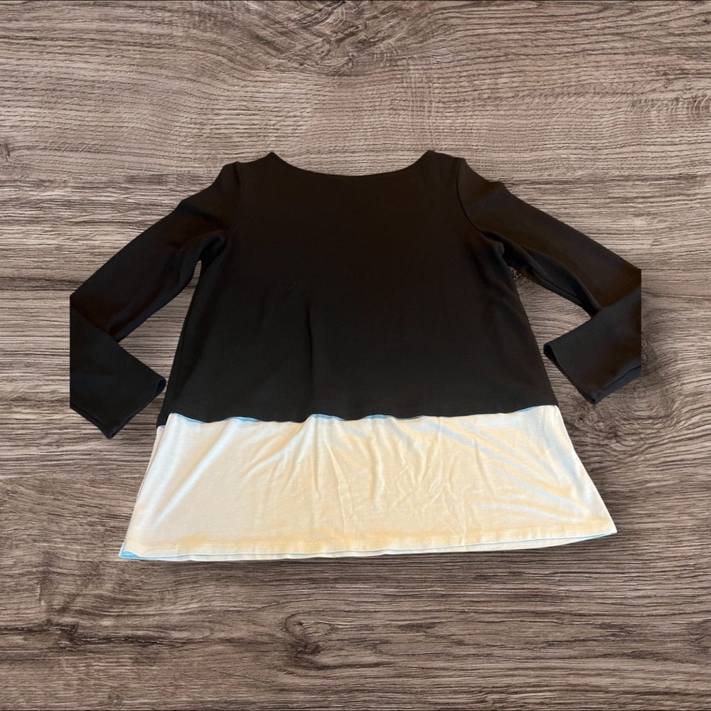 J.Jill Wearever Collection Black White Layered Long Sleeve Top Stretch Small